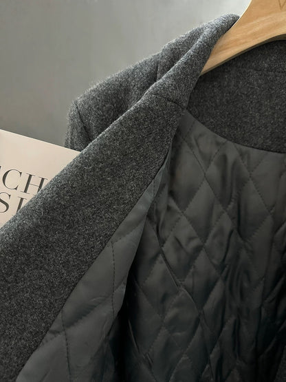 Grey quilted woolen suit jacket for women, new autumn and winter style, British and Korean style, casual and slimming.