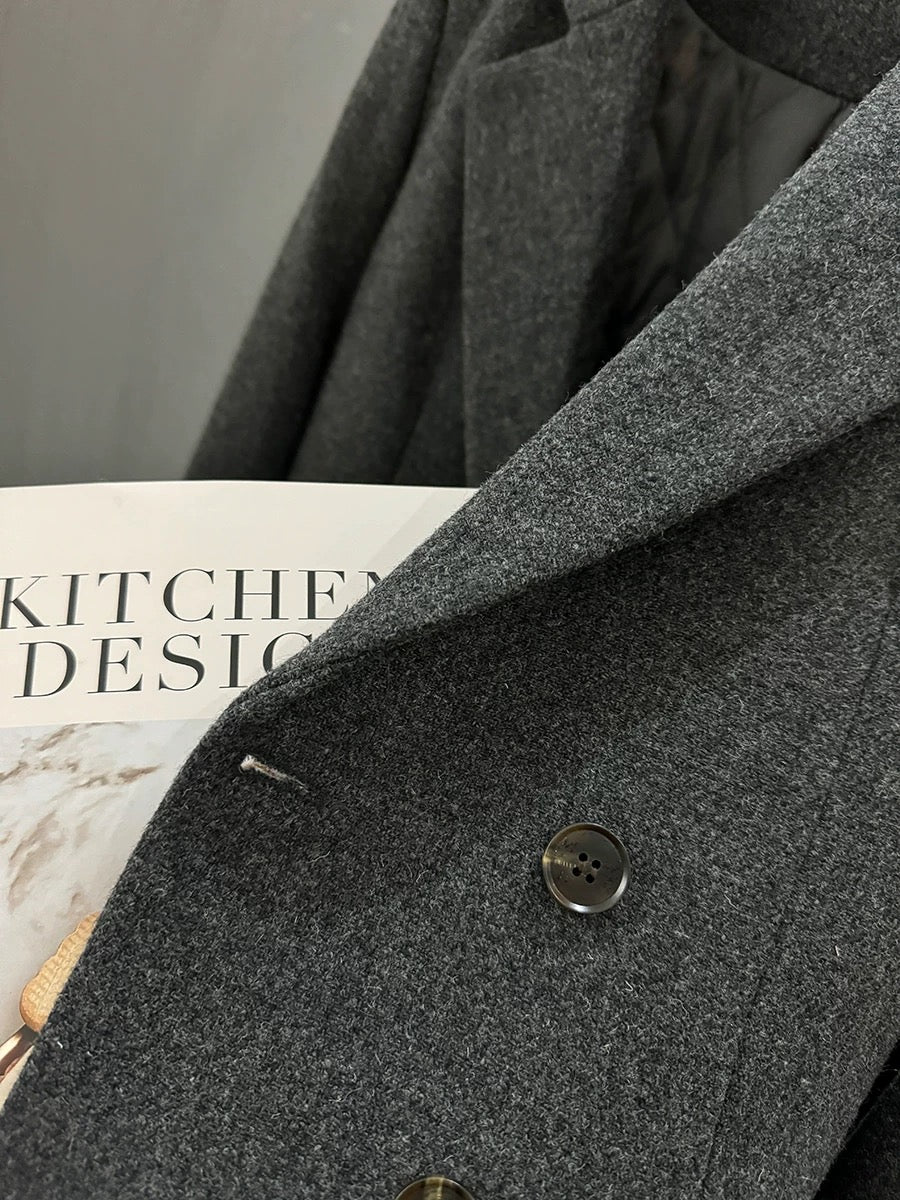 Grey quilted woolen suit jacket for women, new autumn and winter style, British and Korean style, casual and slimming.