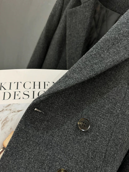 Grey quilted woolen suit jacket for women, new autumn and winter style, British and Korean style, casual and slimming.