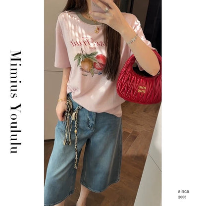 【mimius】Yoululu 7/8 wide-leg pants~Washed loose wide-leg jeans (without belt)