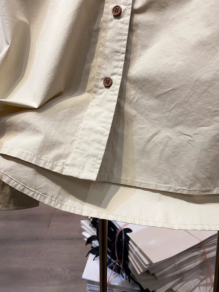 [Xiao Ai's stall real shot] Western-style lapel solid color single-breasted shirt women's spring and autumn short loose long-sleeved top