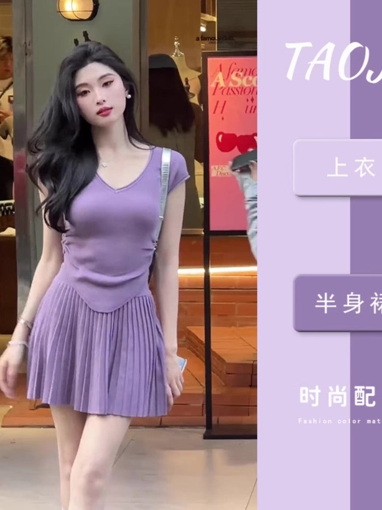 This year's popular beautiful suit skirt summer wear with a complete set of Korean style royal sister temperament goddess style purple two-piece suit