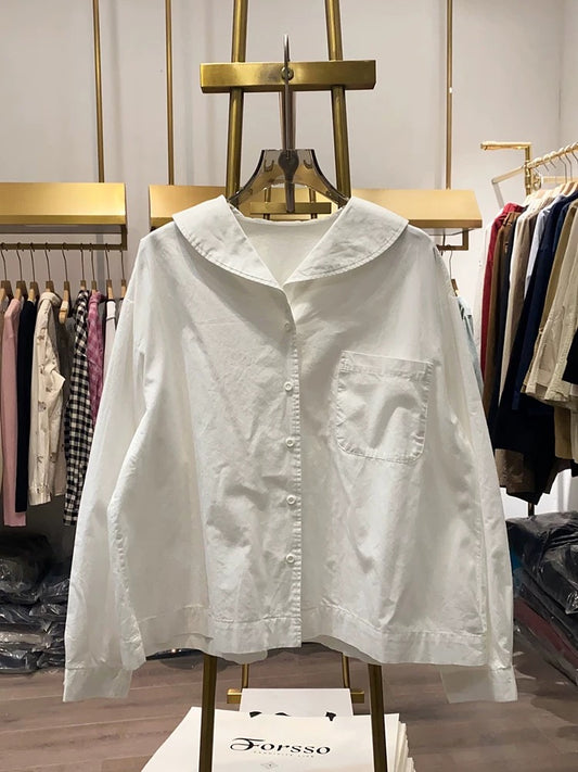 [Xiao Ai's stall real shot] New autumn Japanese soft girl long-sleeved shirt for women, loose and slim babydoll top
