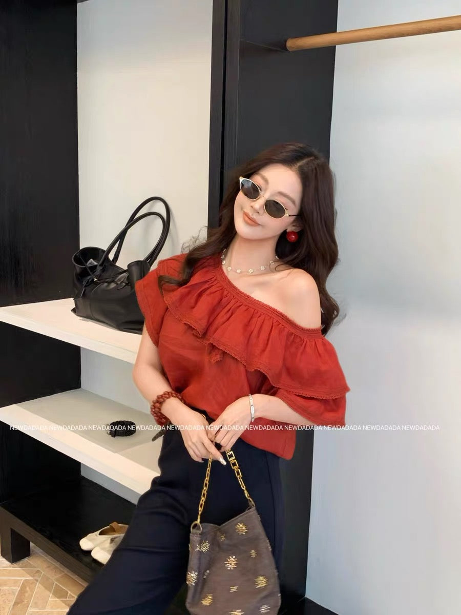 Lida NEW DADADA "Warmth Like a Melody" French-style ruffled chiffon blouse—an affordable luxury top with a sophisticated feel.