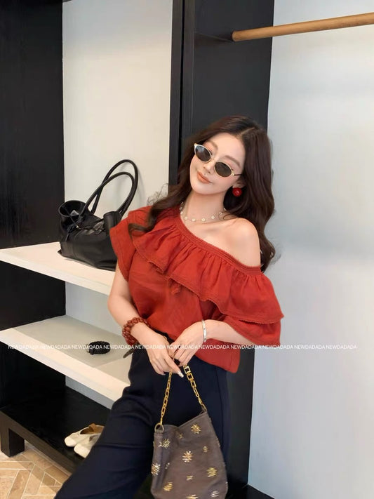 Lida NEW DADADA "Warmth Like a Melody" French-style ruffled chiffon blouse—an affordable luxury top with a sophisticated feel.