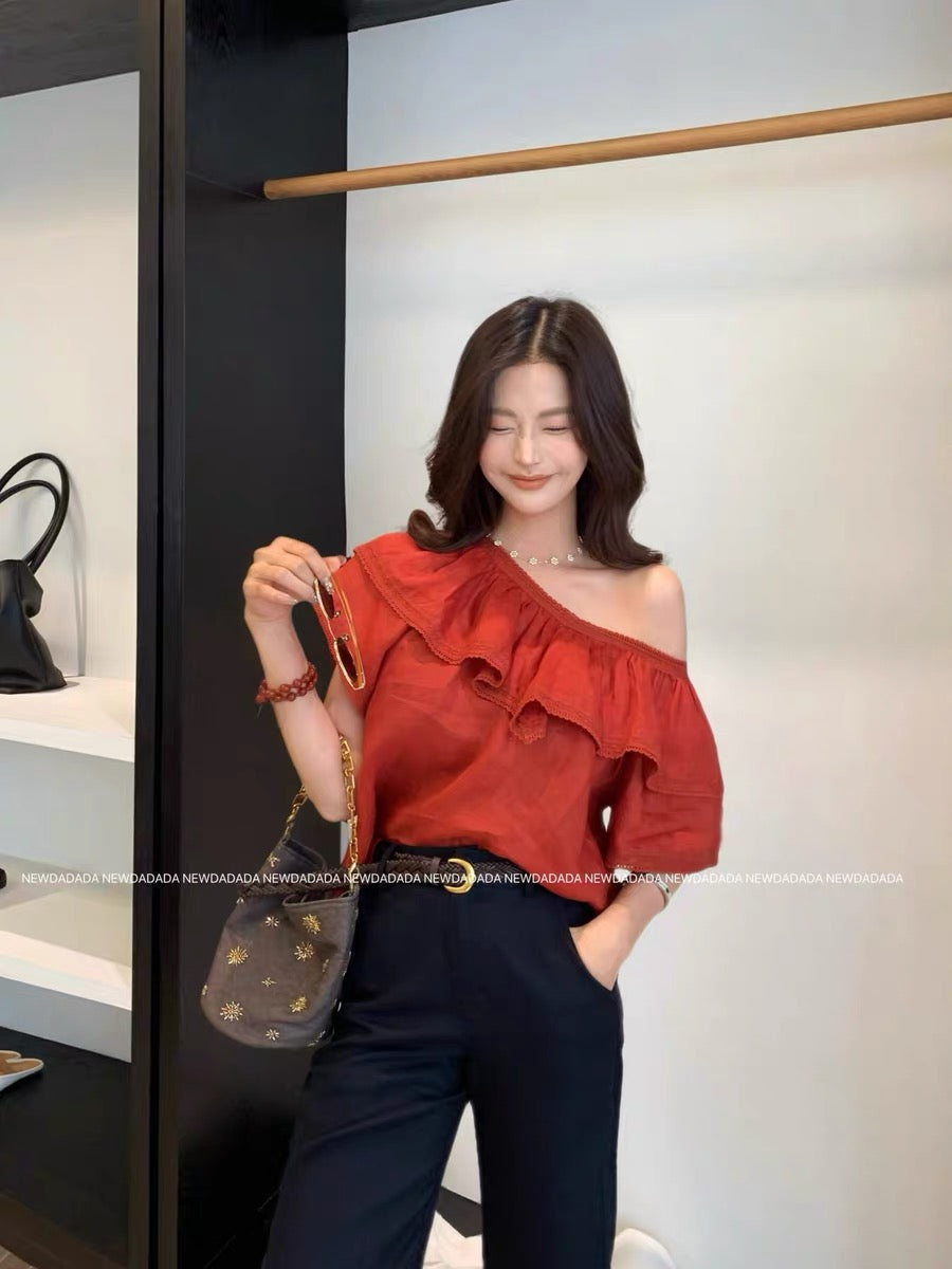 Lida NEW DADADA "Warmth Like a Melody" French-style ruffled chiffon blouse—an affordable luxury top with a sophisticated feel.