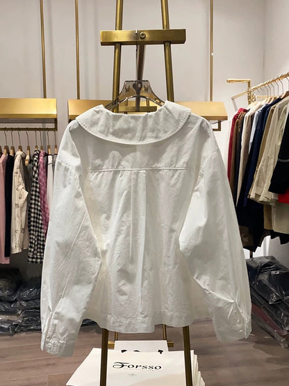 [Xiao Ai's stall real shot] New autumn Japanese soft girl long-sleeved shirt for women, loose and slim babydoll top