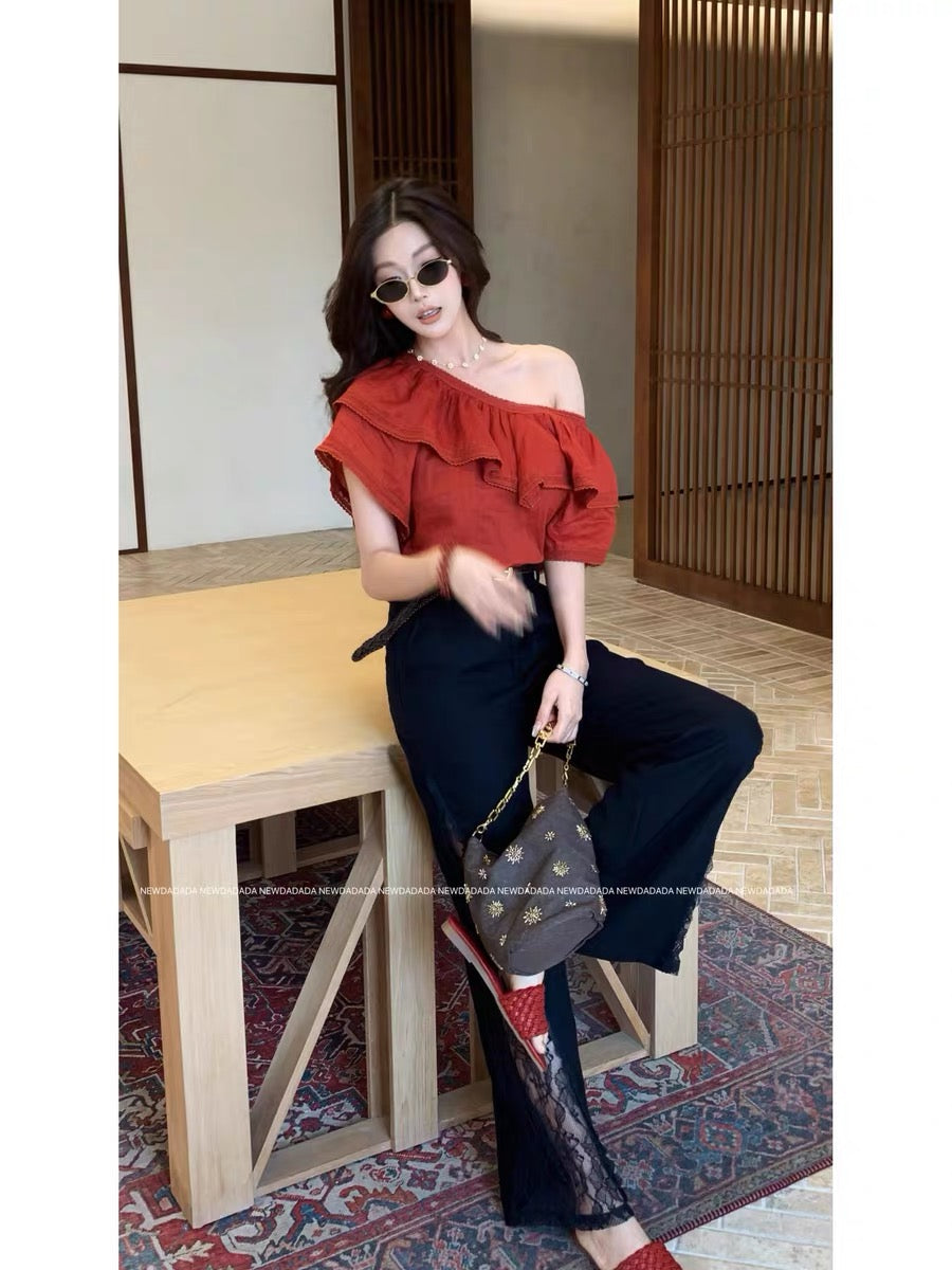 Lida NEW DADADA "Warmth Like a Melody" French-style ruffled chiffon blouse—an affordable luxury top with a sophisticated feel.