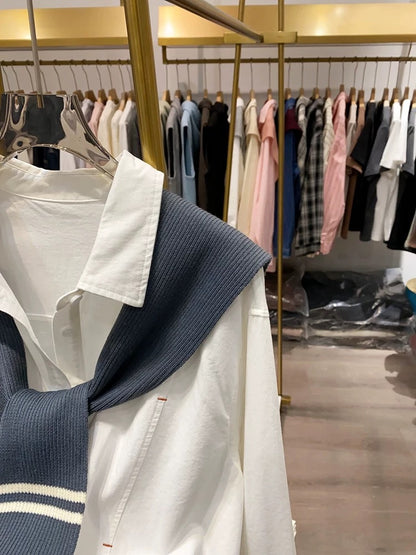 [Xiao Ai's stall real shot] Spring new loose shirt women's knitted shawl fashionable two-piece shirt top