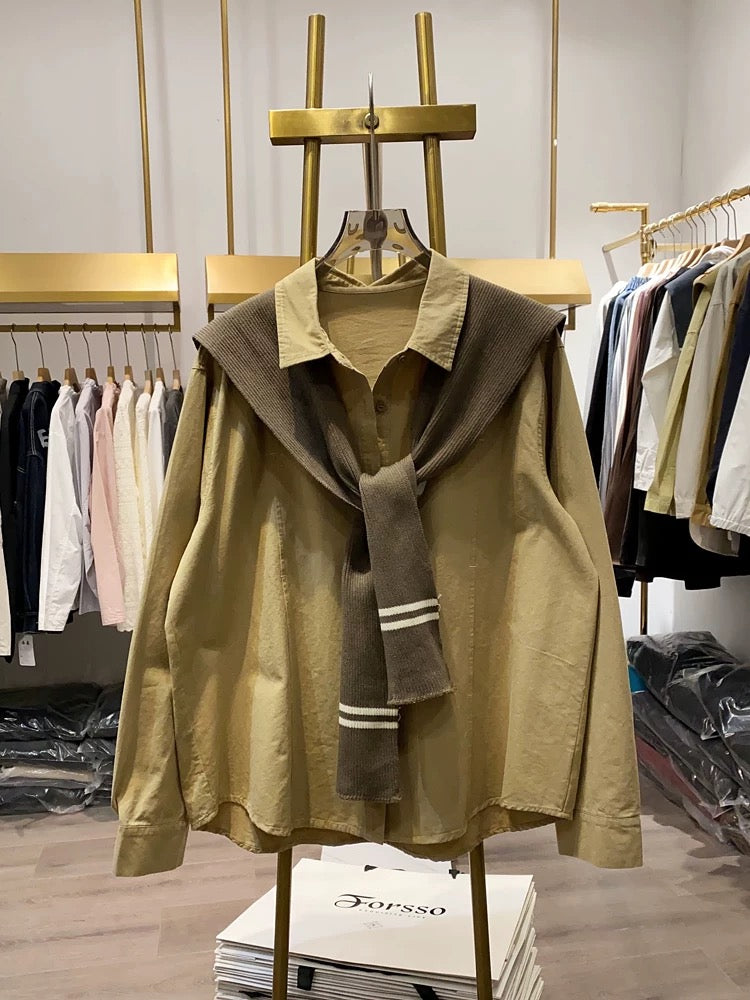 [Xiao Ai's stall real shot] Spring new loose shirt women's knitted shawl fashionable two-piece shirt top