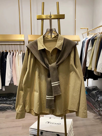 [Xiao Ai's stall real shot] Spring new loose shirt women's knitted shawl fashionable two-piece shirt top