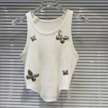 Internet celebrity style 2025 summer new style niche personality sweet and spicy metal big butterfly design knitted camisole vest