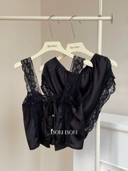 BonBon Lightweight and Comfortable Summer Pajama Set for Women - French Style High-End Lace Trim Sexy Camisole Without Padding
