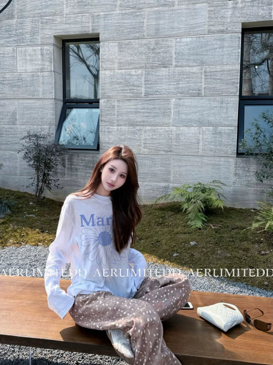 Korean! Md * Spring and summer small daisy round neck long-sleeved T-shirt women's loose thin sun protection shirt top