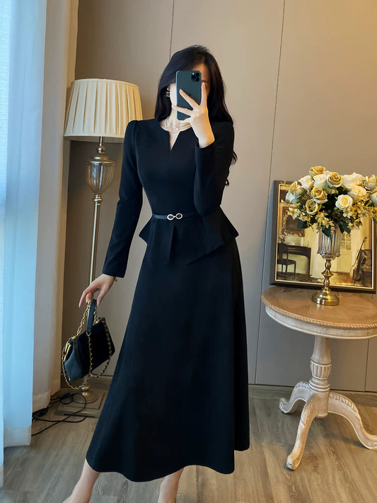 Hepburn style high-end skirt, ladylike two-piece suit, women's 2024 autumn and winter new black dress