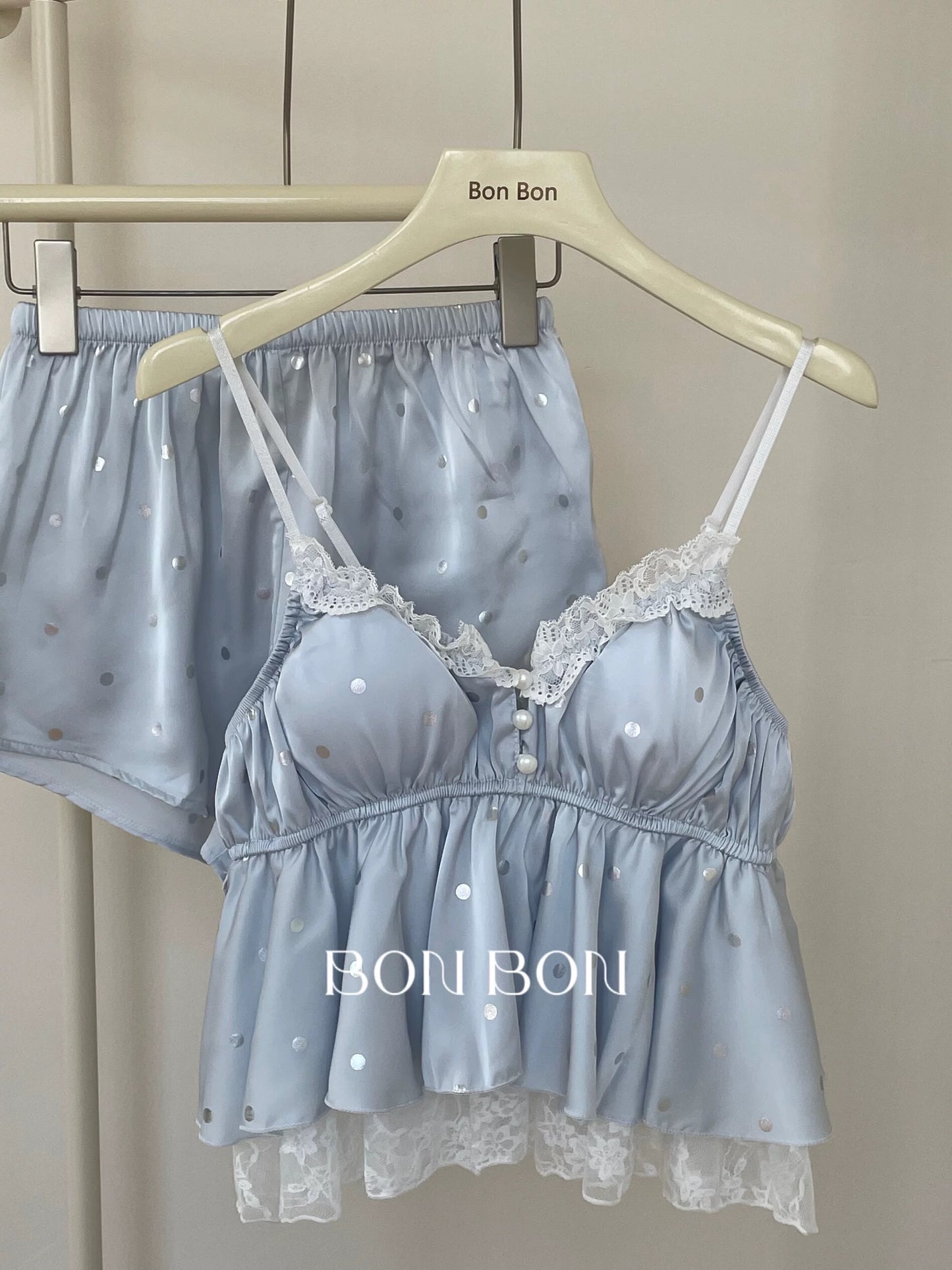 BonBon Ice Ribbon Bra Pajamas Women's Sexy Camisole Shorts Pure Lace Home Wear Summer Thin Style