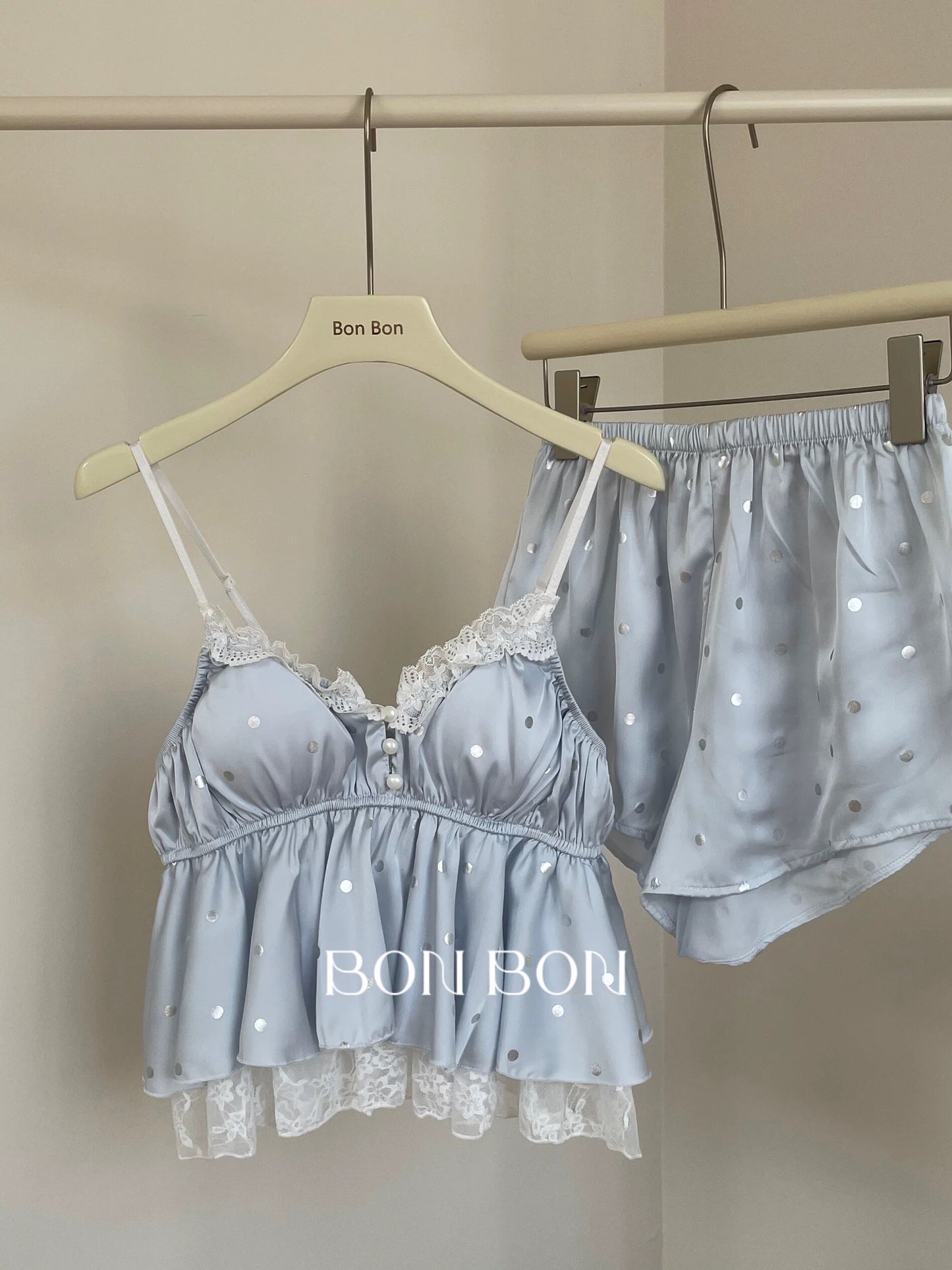 BonBon Ice Ribbon Bra Pajamas Women's Sexy Camisole Shorts Pure Lace Home Wear Summer Thin Style