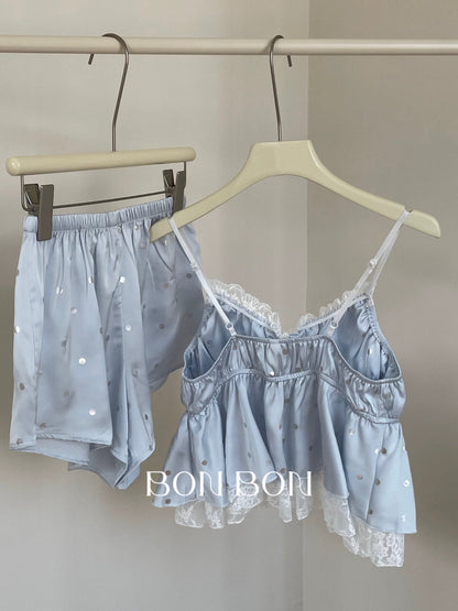 BonBon Ice Ribbon Bra Pajamas Women's Sexy Camisole Shorts Pure Lace Home Wear Summer Thin Style
