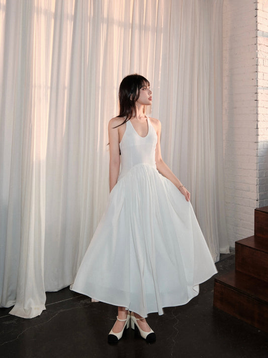 avenement/shoulderless backless suspender skirt/back cross design waist-cinching large skirt dress long skirt for women