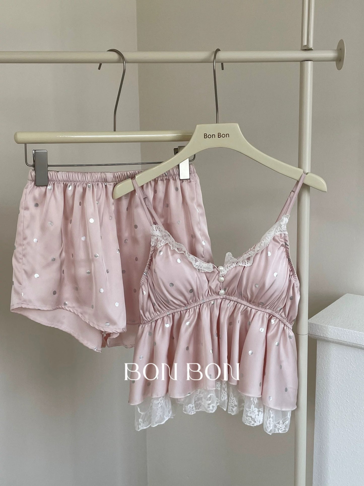 BonBon Ice Ribbon Bra Pajamas Women's Sexy Camisole Shorts Pure Lace Home Wear Summer Thin Style