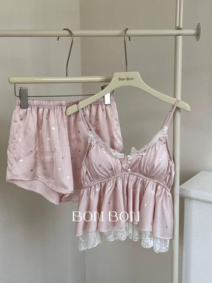 BonBon Ice Ribbon Bra Pajamas Women's Sexy Camisole Shorts Pure Lace Home Wear Summer Thin Style