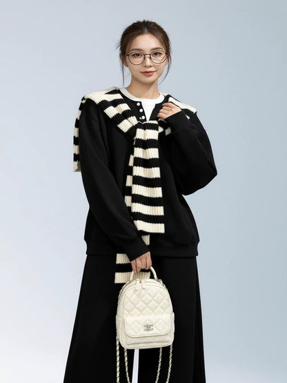 American style relaxed lazy black sweatshirt loose sweatpants shawl layered three-piece suit autumn and winter leisure sports wear
