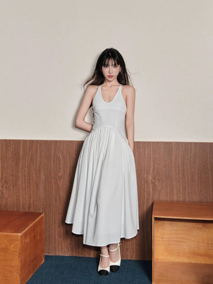 avenement/shoulderless backless suspender skirt/back cross design waist-cinching large skirt dress long skirt for women