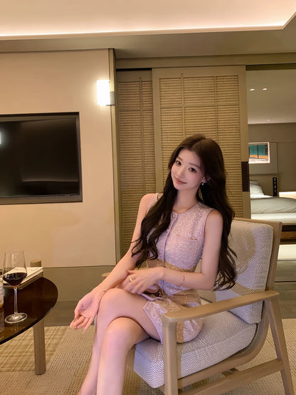 ADA MISS Elegant Pink-Style Slim Fit Sleeveless Wool Knit Vest Dress Short Skirt Women's Summer New Arrival