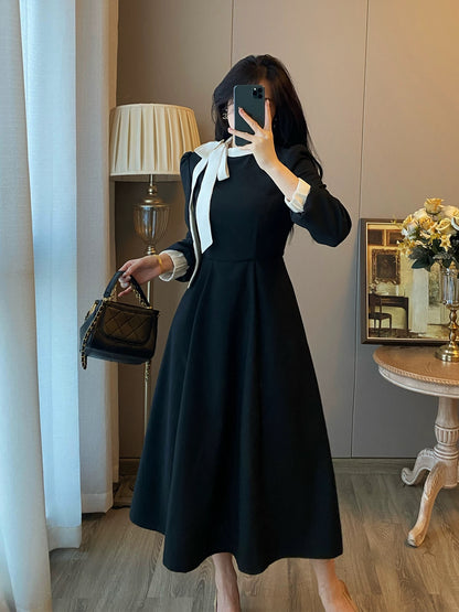 French style small fragrant dress for women in autumn and winter, high-end Hepburn style, black temperament, slim inner wear, long skirt