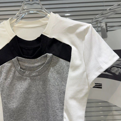 Internet celebrity style 2025 spring new style sweet cool hot girl multi-collar stitching contrast color waist exposed navel short-sleeved T-shirt women