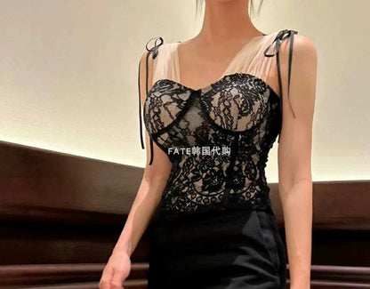 FATE Korean Import - High Hill New Sexy and Elegant V-Neck Lace-Trimmed Sleeveless Camisole Top for Women