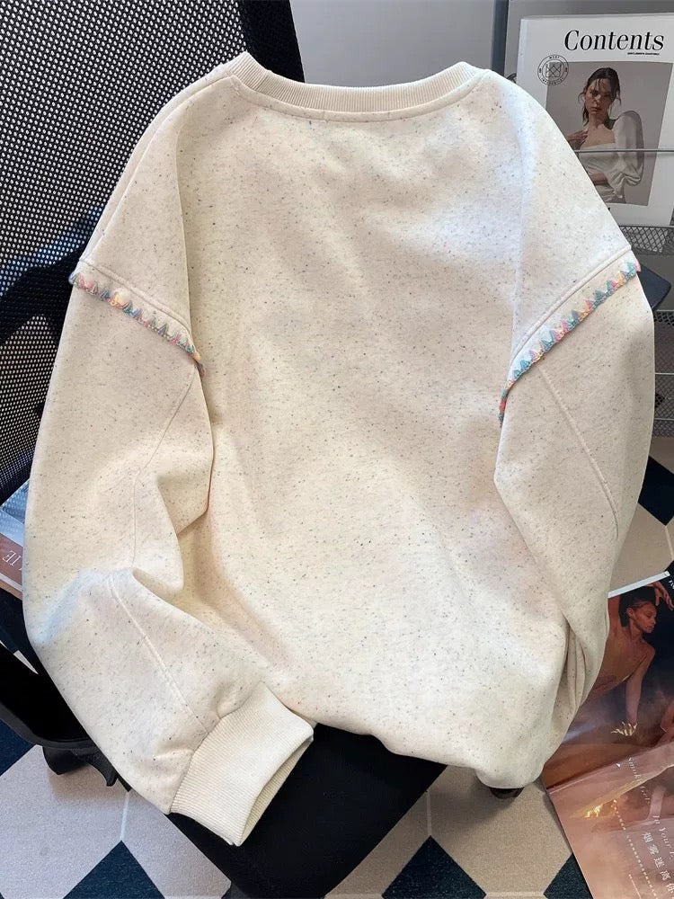 Cute and cozy colorful polka dot cartoon embroidered sweatshirt for women, early autumn Korean style, sweet, fashionable, youthful and stylish top.