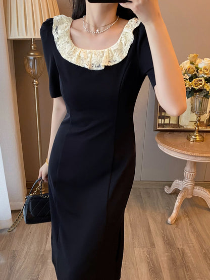 Hepburn style black dress for women 2024 summer new French retro temperament slim and slim little black dress
