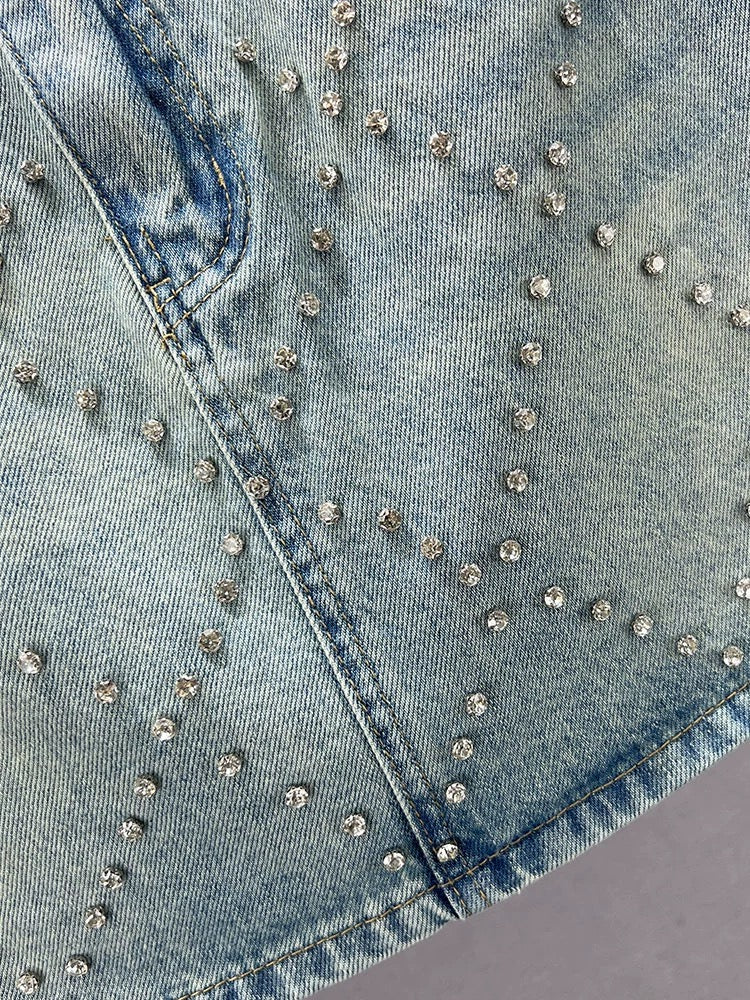 Diamond-encrusted denim skirt women's short skirt 2024 new summer high-waist slimming European station hip-covering skirt trend