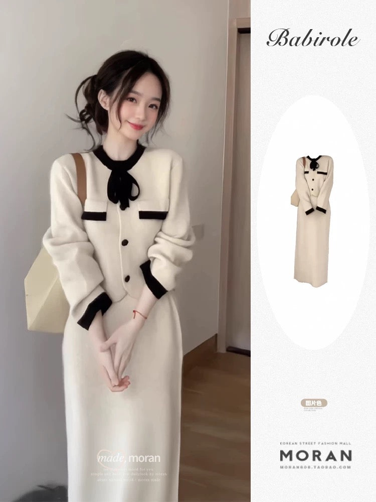 Korean style Qianjin Xiaochan style sweater jacket for women autumn and winter temperament skirt temperament celebrity knitted two-piece suit for women