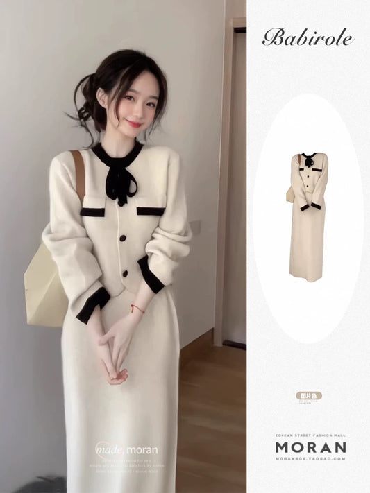 Korean style Qianjin Xiaochan style sweater jacket for women autumn and winter temperament skirt temperament celebrity knitted two-piece suit for women