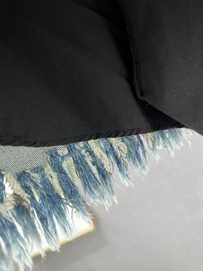 Ethnic style embroidered denim skirt for women 2024 new summer high-waist slim slimming raw edge a-line skirt