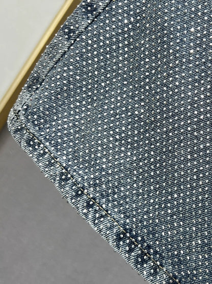 Heavy Industry Full Diamond Denim Skirt Women's Short Skirt 2024 New Summer High Waist Slim Fit European Hip Hip Skirt
