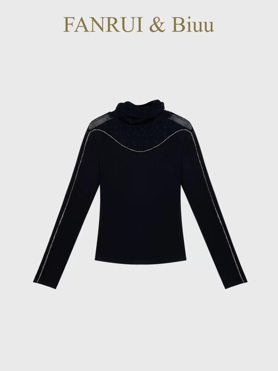 Beibei biuu] Fanrui 2026 New Collection: Mock-Neck Base-Layer Top with Contrast-Color Trim (B23472)
