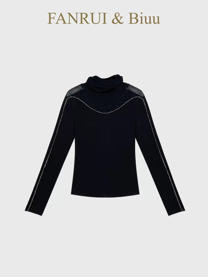Beibei biuu] Fanrui 2026 New Collection: Mock-Neck Base-Layer Top with Contrast-Color Trim (B23472)