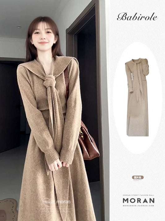 Korean retro outfit autumn and winter a complete set of shawl knitted cardigan sweater half skirt two-piece suit layered women