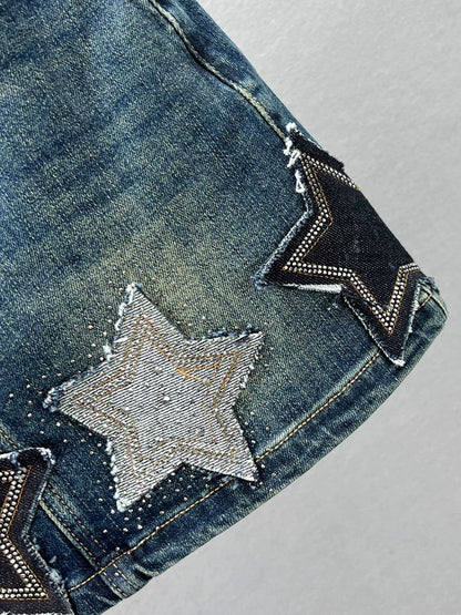 Denim skirt for women 2023 new autumn high-waisted slimming European hot diamond A-line short skirt to prevent exposure