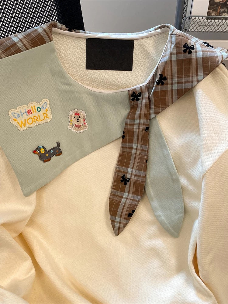 Japanese-style, youthful, sweet, loose-fitting cartoon embroidered long-sleeved sweatshirt for women, super cute design, sailor collar top for autumn.