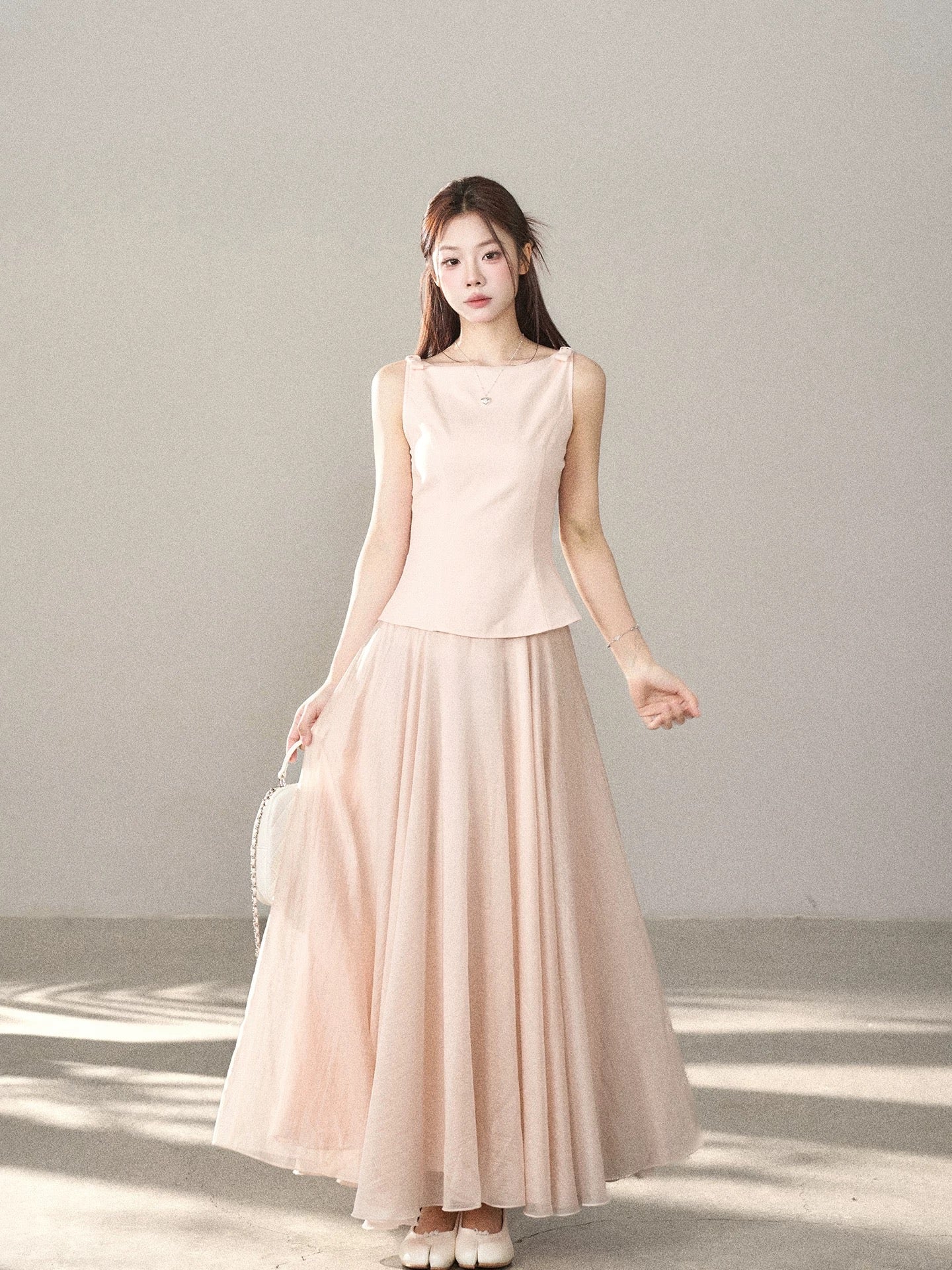 A Little Wild Berry Faux Two-Piece Vest Dress for Women, Spring/Summer 2026 New French Style Slim Fit Pink Long Dress