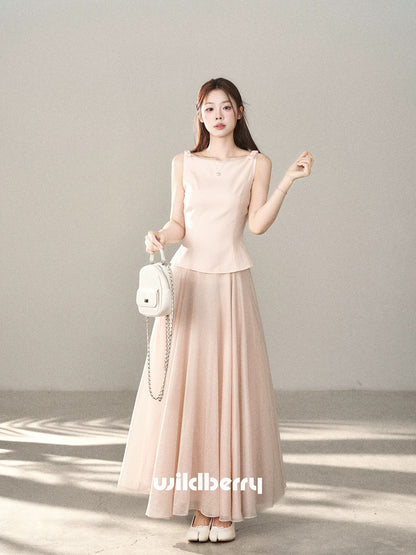 A Little Wild Berry Faux Two-Piece Vest Dress for Women, Spring/Summer 2026 New French Style Slim Fit Pink Long Dress