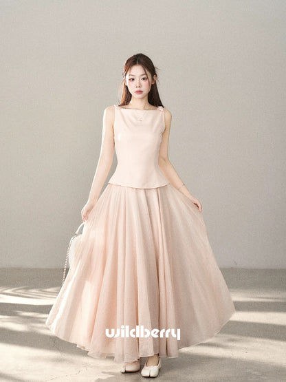 A Little Wild Berry Faux Two-Piece Vest Dress for Women, Spring/Summer 2026 New French Style Slim Fit Pink Long Dress