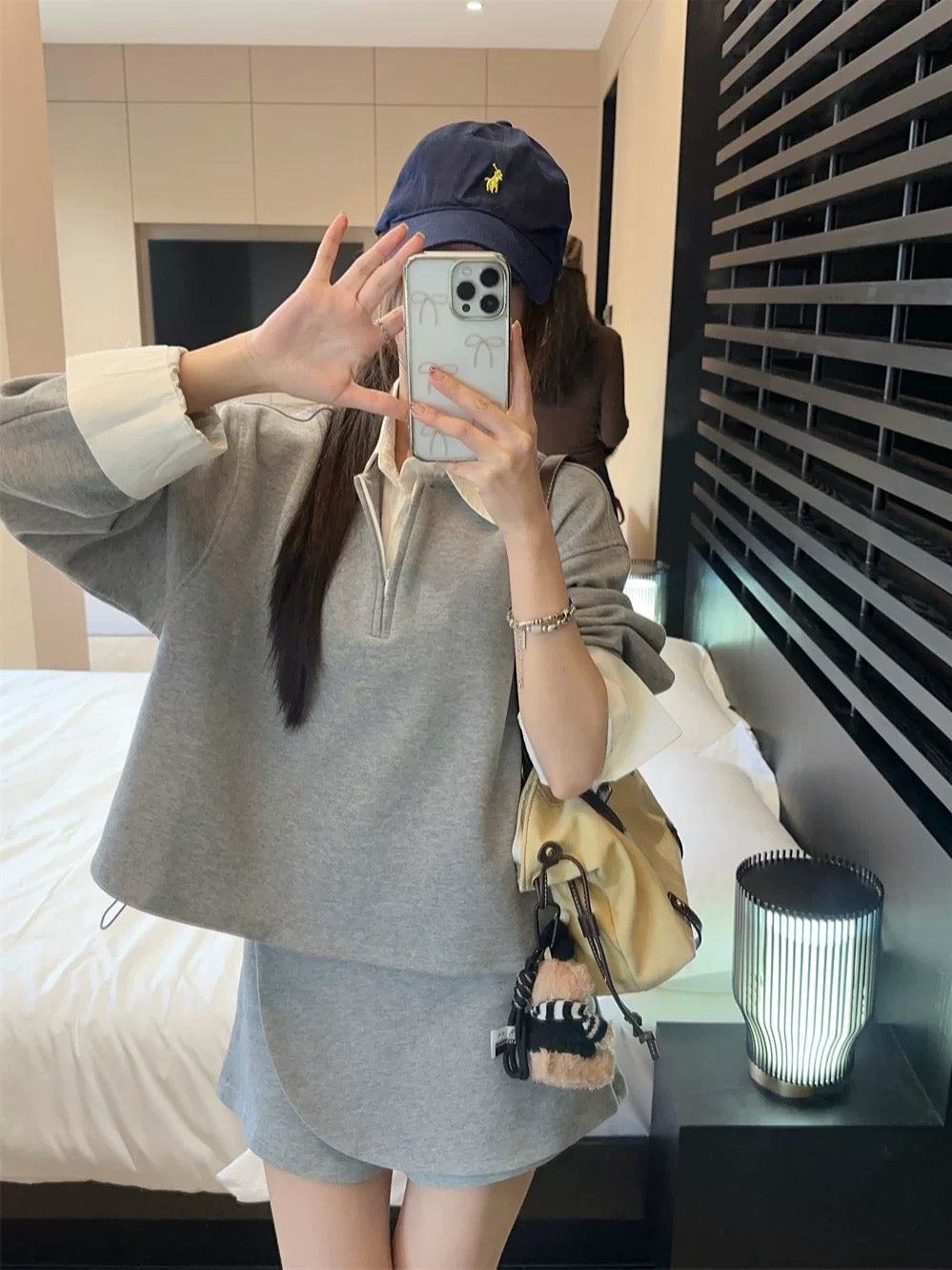 PPHOME college style contrasting lapel loose sweatshirt women's autumn high-waisted irregular skirt fashion suit