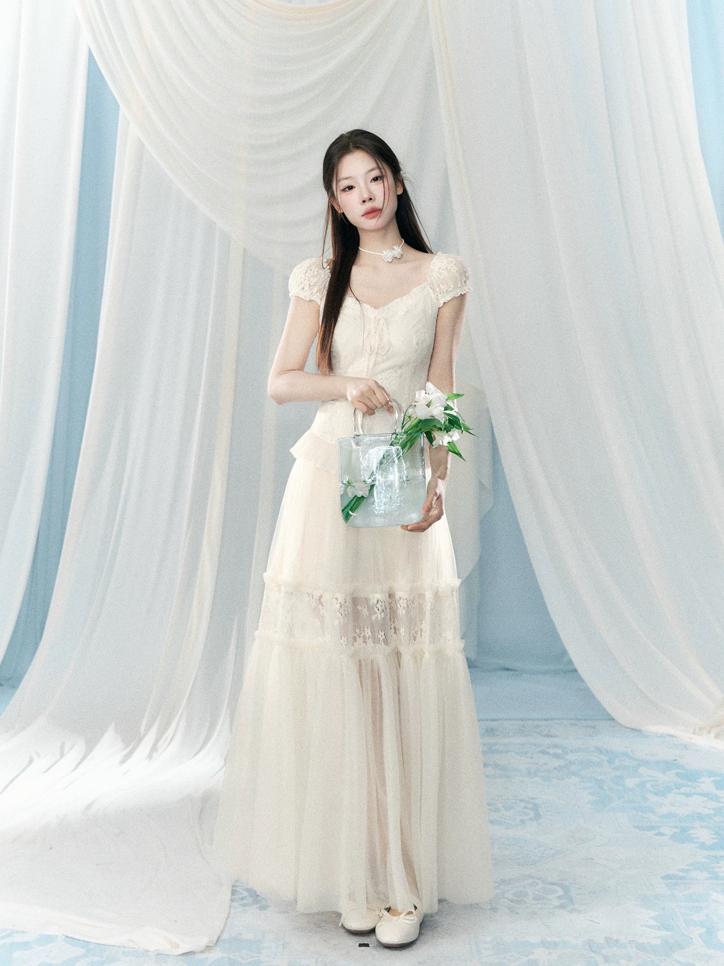 A Wild Berry Faux Two-Piece Dress for Women, 2026 Summer New Style, Lace and Mesh Patchwork French Long Dress