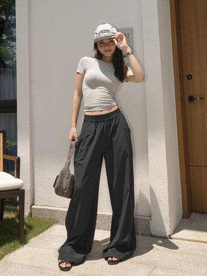 LEIYU Purple Secret Realm quick-drying wide-leg overalls for women summer European and American ins vertical straight casual floor mopping pants