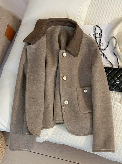 80% Wool Double-Faced Tweed Brown Elegant Short Jacket for Women, 2025 Autumn/Winter New Style, Stylish and Versatile Top